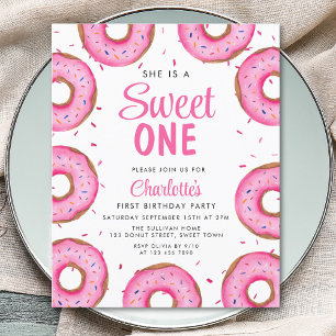 Budget Donut Girl's First Birthday Party Uitnodigi