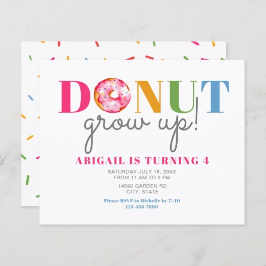 Budget Donut Groeit Cute Birthday sprinkles party (Voorkant / Achterkant)