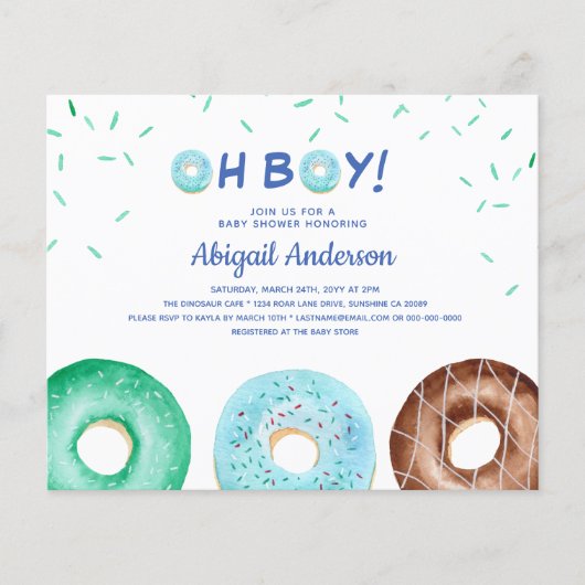 BUDGET Donut Oh Boy Baby shower Uitnodiging (Voorkant)