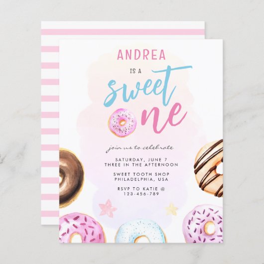 Budget Donut Sweet One Girl First Birthday (Voorkant / Achterkant)