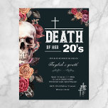 Budget "Dood van haar 20s" 30e verjaardag uitnodig Briefkaart<br><div class="desc">R.I.P. tot het decadente! Dit stijlvolle bloemenontwerp is een leuke 30e verjaardagsuitnodiging, of u kunt de tekst gemakkelijk aanpassen voor nog een decennium (20e, 40e, enz) Met een gotische schedel met bleke abrikoos, zwarte en bordeauxrode bloemen op een diepe zwarte achtergrond. Tekst "Dood aan haar 20's" (aanpasbaar) en ruimte voor...</div>