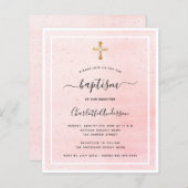 Budget doop blozend roze gouden meisje uitnodiging (Voorkant / Achterkant)