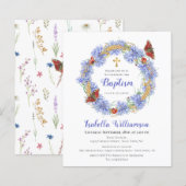 Budget Doop Blue Wildflower & Vlinder Uitnodiging (Voorkant / Achterkant)