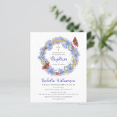 Budget Doop Blue Wildflower & Vlinder Uitnodiging (Staand voorkant)
