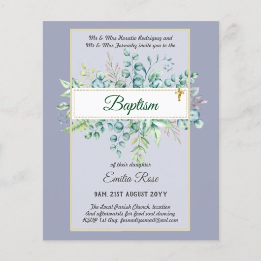 Budget DOOP CEREMONIE Doop Groene Bladeren Uitnodi Flyer (Voorkant)