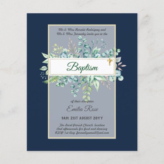 Budget DOOP Christening Groene Bladeren Uitnodigin (Voorkant)