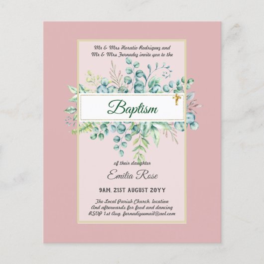 Budget DOOP Christening Groene Bladeren Uitnodigin Flyer (Voorkant)