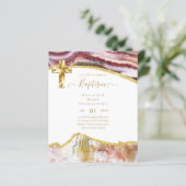 BUDGET DOOP CHRISTENING UITNODIGING AGATE GOUD (Staand voorkant)