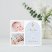 Budget doop foto tweeling jongens dank je kaart (Staand voorkant)