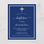 Budget doop navy blauw witte jongens uitnodiging (Voorkant)