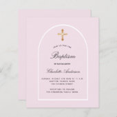 Budget doop roze baby meisje boog uitnodiging (Voorkant / Achterkant)