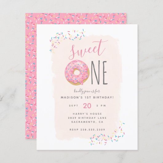 Budget Doughnut Sprinkle Blush Sweet 1st Birthday (Voorkant / Achterkant)