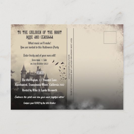 Budget Dracula Halloween Uitnodiging (Achterkant)