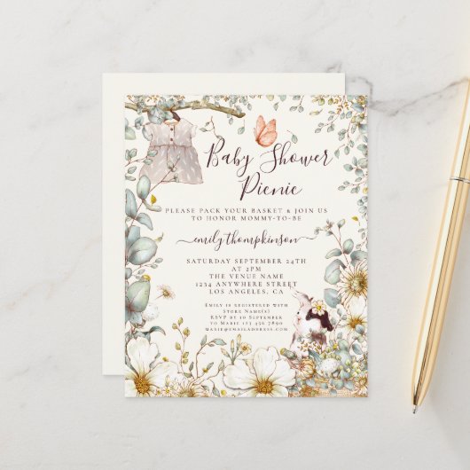Budget Dress Baby shower Picnic Uitnodiging (Voorkant / Achterkant in situ)