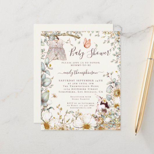 Budget Dress Girl Baby shower Cream Invite (Voorkant / Achterkant in situ)