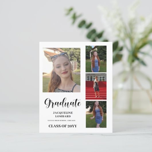 Budget Drie Foto's Afstuderen Aankondiging (Staand voorkant)