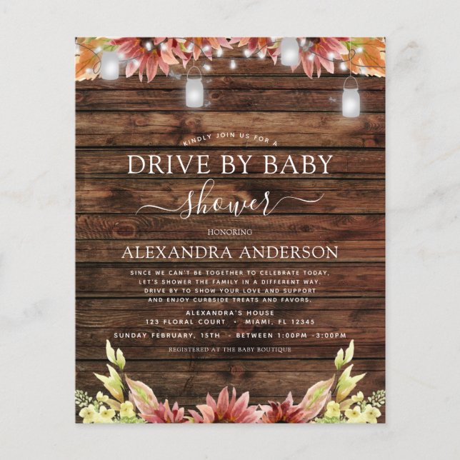 Budget Drive by Baby shower Rustic Sunflower (Voorkant)