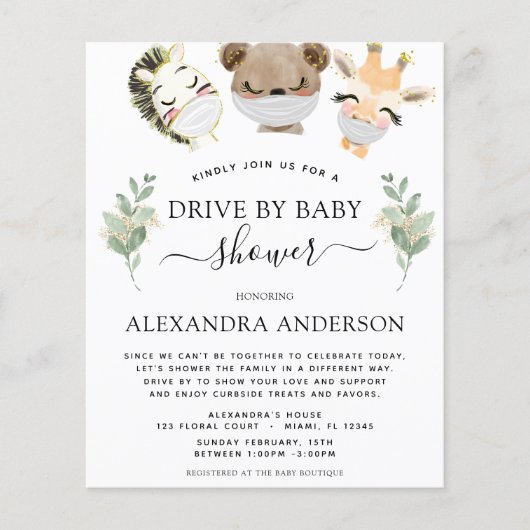 Budget drive by Baby shower Woodland Eucalyptus Flyer (Voorkant)