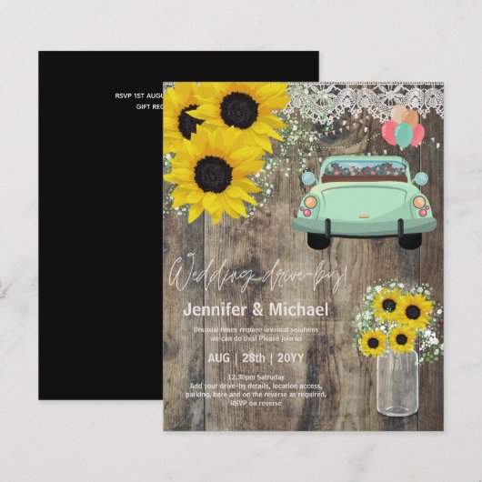 Budget Drive-By Huwelijksuitnodigingen -Cartoon Ko (Voorkant / Achterkant)