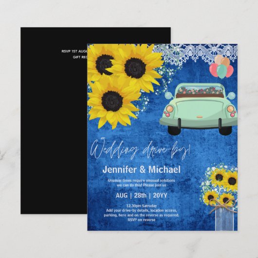 Budget Drive-BY Wedding Invites -Cartoon Couple (Voorkant / Achterkant)