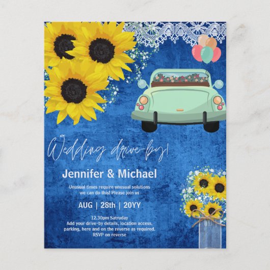 Budget Drive-BY Wedding Invites -Cartoon Couple (Voorkant)