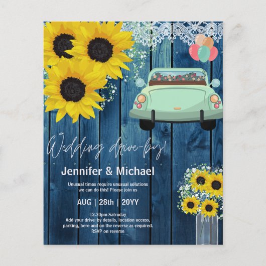 Budget Drive-BY Wedding Invites -Cartoon Couple (Voorkant)