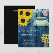 Budget Drive-BY Wedding Invites -Cartoon Couple