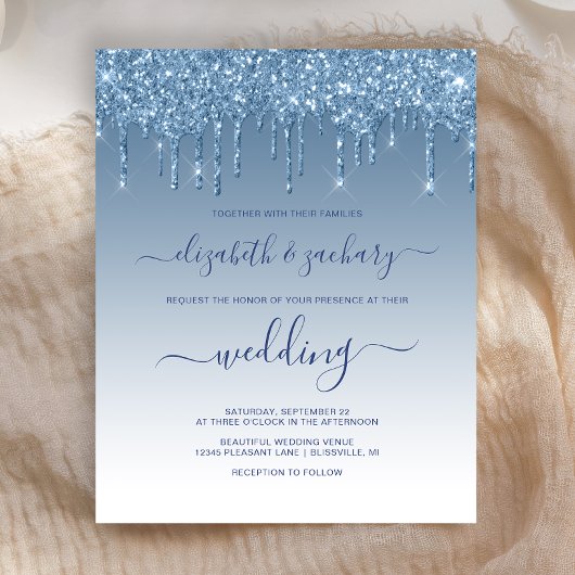 Budget Driving Glitter Blue Wedding Uitnodiging
