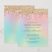 Budget druipend goud glitters & regenboog Sweet 16 (Voorkant / Achterkant)