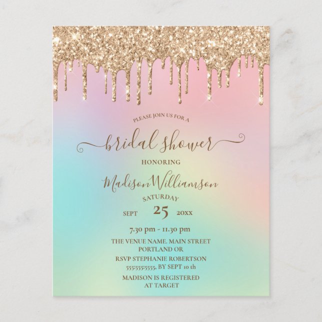 Budget druipend gouden glitter bruiloftsfeest (Voorkant)