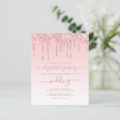 Budget druppelende glitters roze trouwuitnodiging (Staand voorkant)