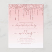 Budget druppelende glitters roze trouwuitnodiging (Voorkant)