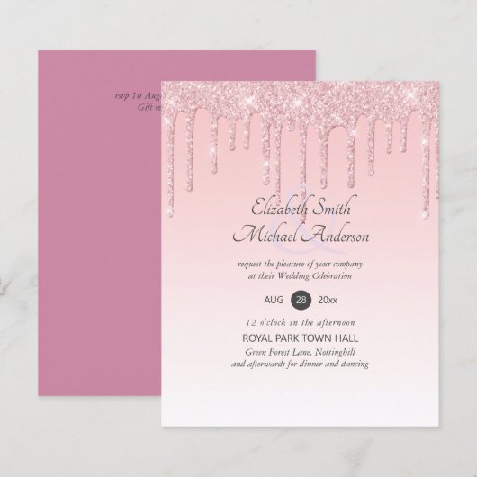 BUDGET Druppelende Roze Glitter Bruiloft (Voorkant / Achterkant)