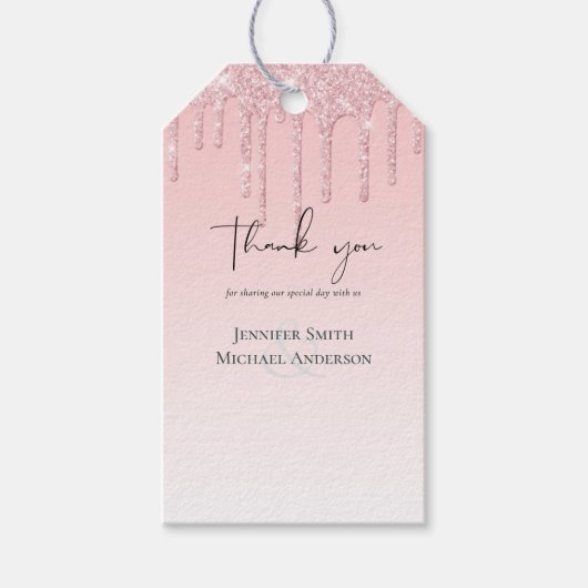 BUDGET Druppelende Roze Glitter Bruiloft Cadeaulabel (Voorkant)