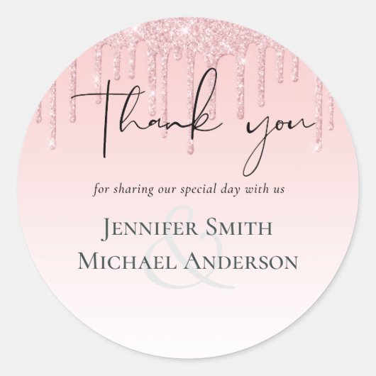 BUDGET Druppelende Roze Glitter Bruiloft Ronde Sticker (Voorkant)
