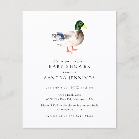 Budget Duck Baby shower 2-zijdige register QR-code (Voorkant)