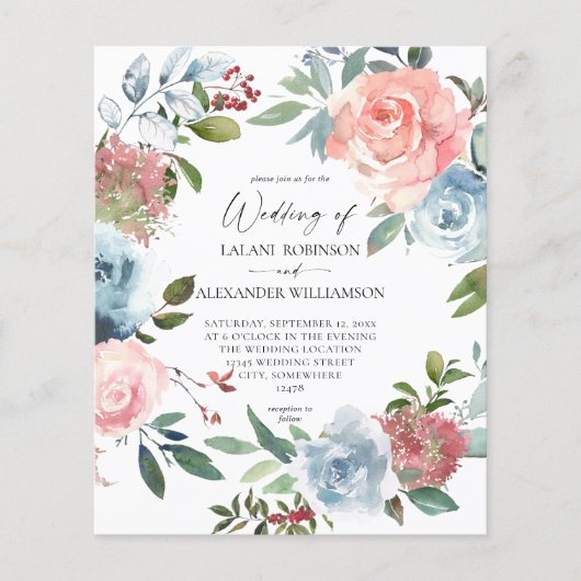 Budget Dusty Baby Blue Blush Pink 2 Wedding Flyer (Voorkant)