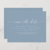 Budget Dusty Blauw Script Bruiloft Opslagdatum (Voorkant / Achterkant)