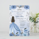 Budget Dusty Blauw Zilver Bloemen Prinses Sweet 16 (Staand voorkant)
