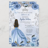 Budget Dusty Blauw Zilver Bloemen Prinses Sweet 16 (Voorkant / Achterkant)