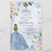 Budget Dusty Blauw Zilver Bloemen Prinses Sweet 16