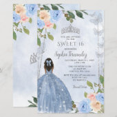 Budget Dusty Blauw Zilver Bloemen Prinses Sweet 16 (Voorkant / Achterkant)