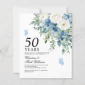 Budget Dusty Blue 50th Wedding Anniversary Invite (Voorkant)