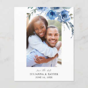 Budget Dusty Blue & B Floral Save the Date Photo 2 Flyer