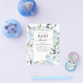 Budget Dusty Blue Baby shower Floral Greenery Flyer (Enkel)