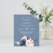 Budget Dusty Blue, Bleke roze Floral Wedding Flyer (Staand voorkant)