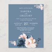 Budget Dusty Blue, Bleke roze Floral Wedding Flyer (Voorkant)