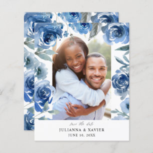Budget Dusty Blue & Blu Floral Save the Date Photo