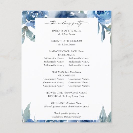 Budget Dusty Blue & Blue Floral Wedding Ceremony (Achterkant)