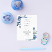 Budget Dusty Blue & Blue Floral Wedding Ceremony Flyer (Enkel)